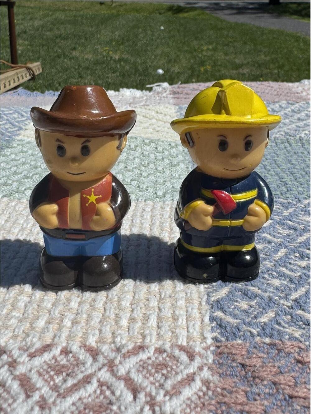 Vintage Plastic Cowboy and Firefighter Figurines